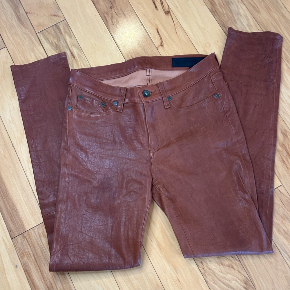 Rag & Bone Cognac Lambskin Leather Skinny Jeans 29 Modern Sleek Luxe Chic